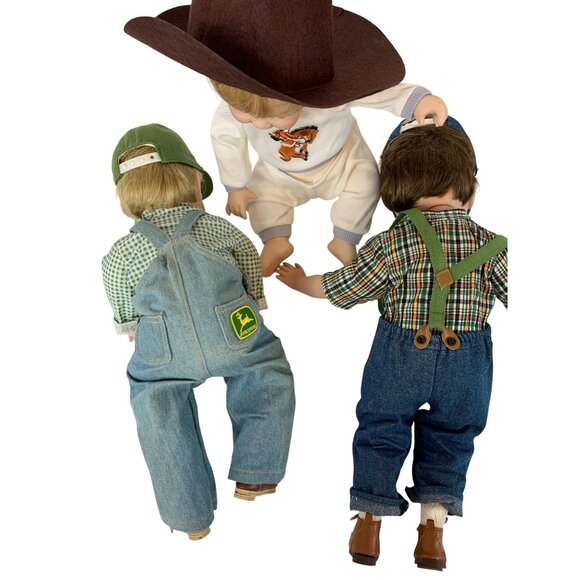 VTG 90s Danbury Mint Americana Farm Porcelain Bendable Dolls Set Of 3 L10133 - Picture 4 of 7